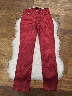 Vintage Low Ride Red Shiny Snakeprint Straight-Leg Pants